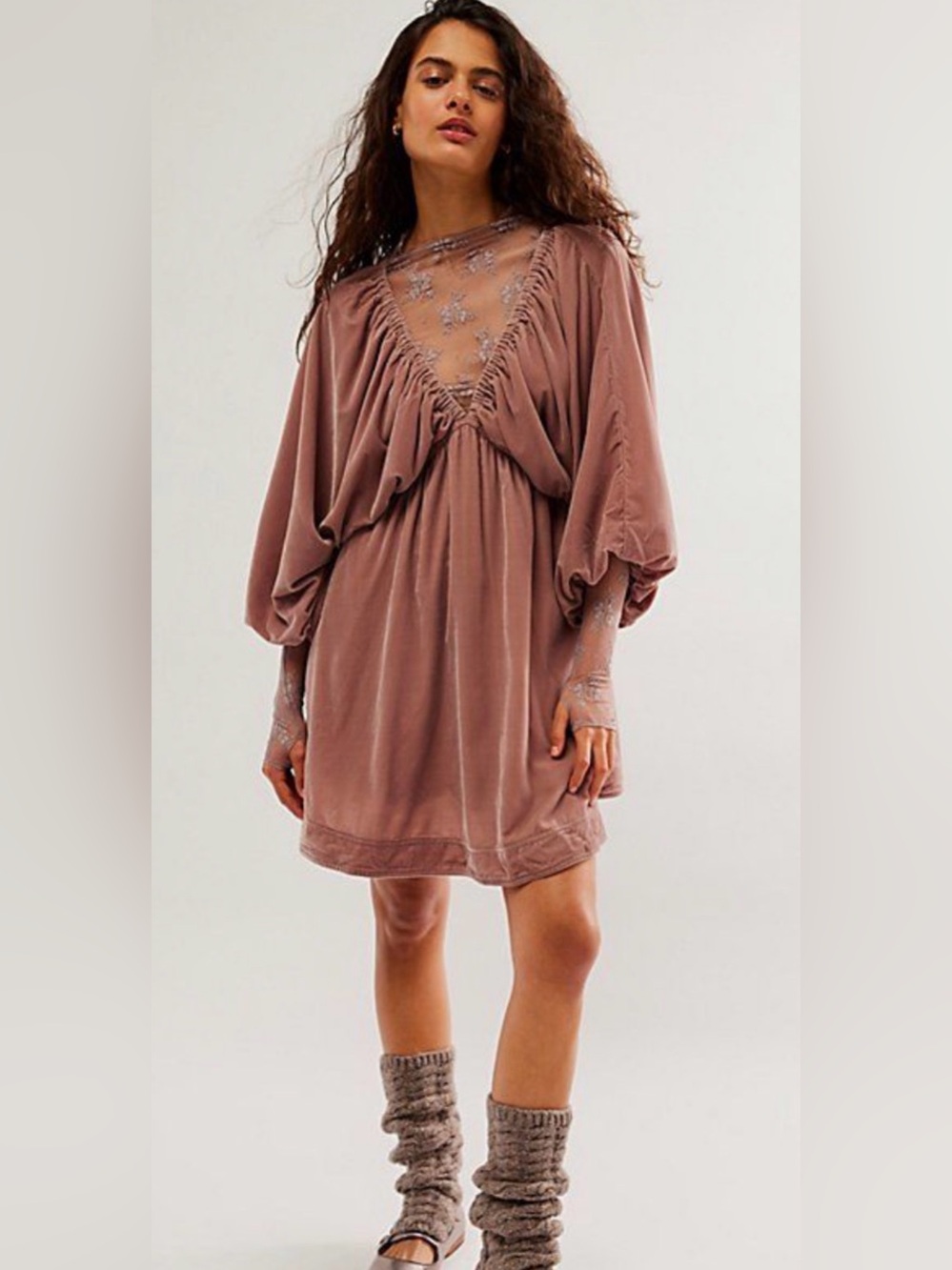 Free People Velvet V-Neck Velvet Tunic Dress